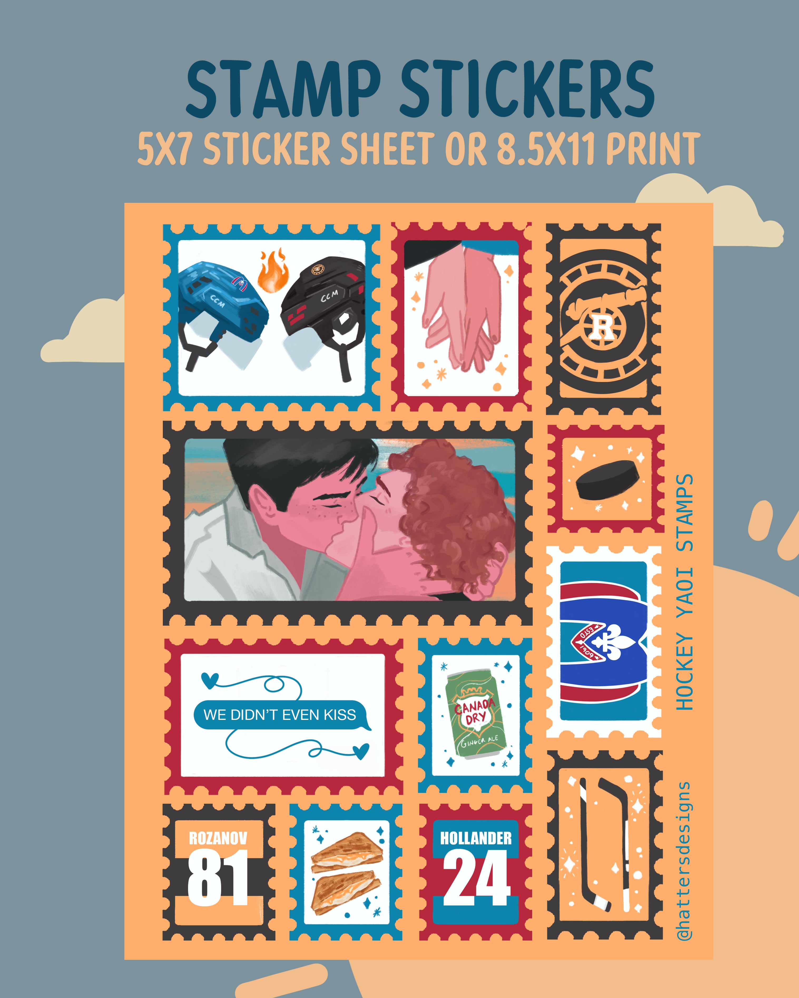 Hockey Yaoi Stamp Stickers & Print